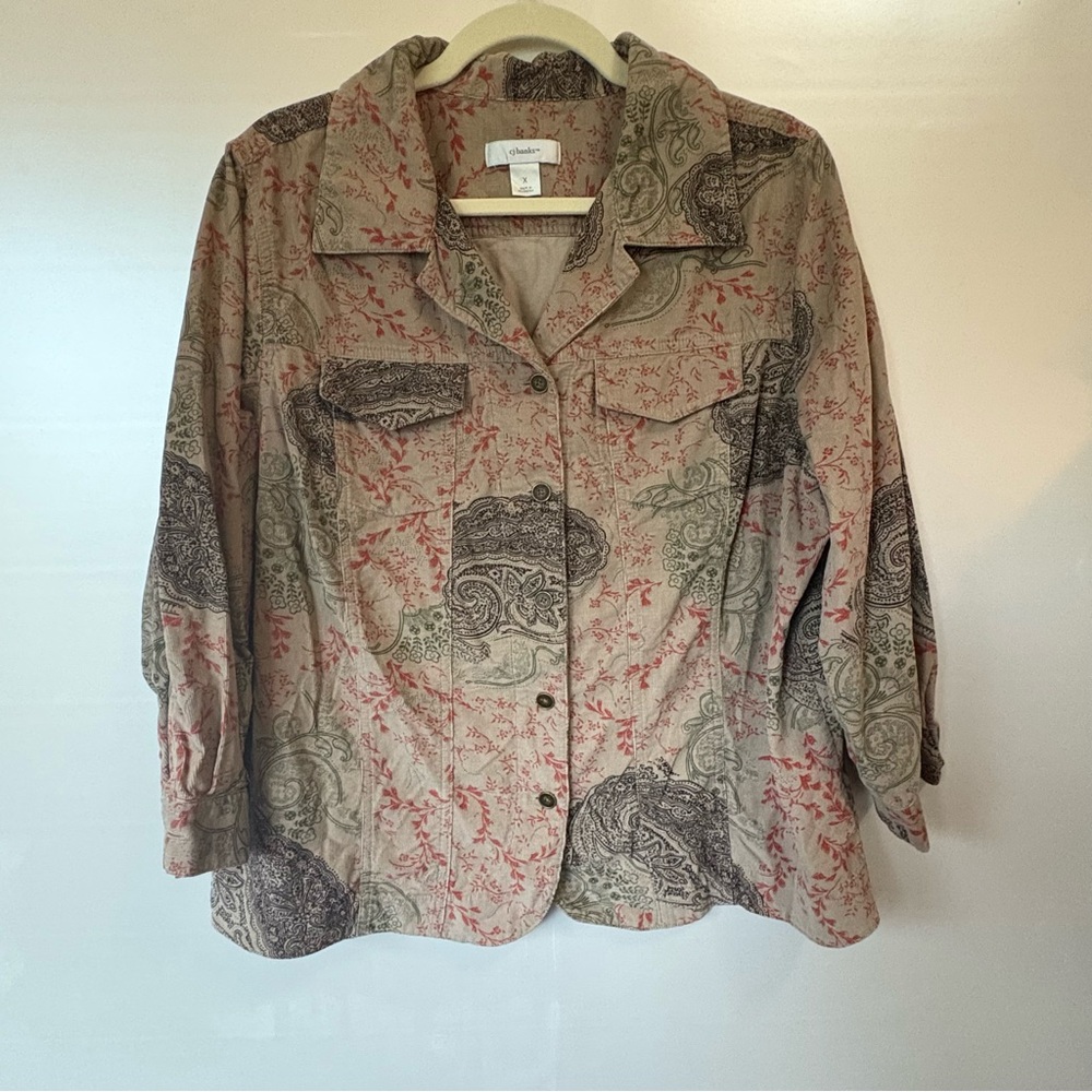 Christopher Banks Gray  Tan and Red Floral button Jacket